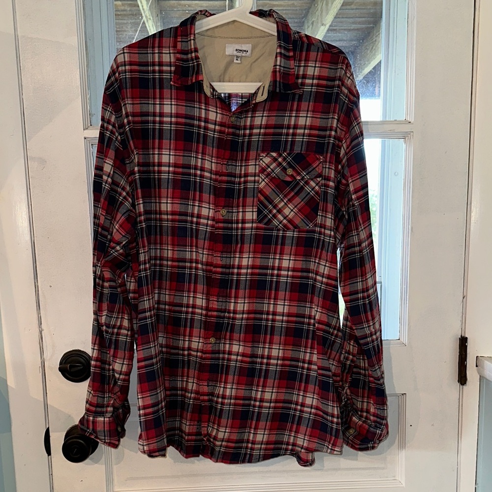 Sonoma Men's Plaid Button Down Shirt - Red and Blue